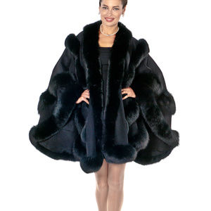 Empress Black Fox Trimmed Plus Size Cashmere Cape